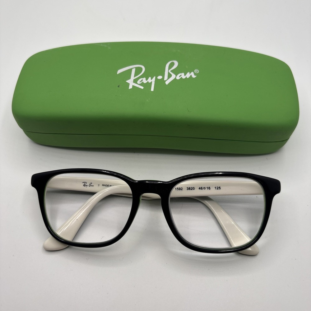 RAY-BAN JUNIOR RB 1592 3820 BLACK WHITE GREEN EYEGLASSES 46-16-124 FRAME W/CASE